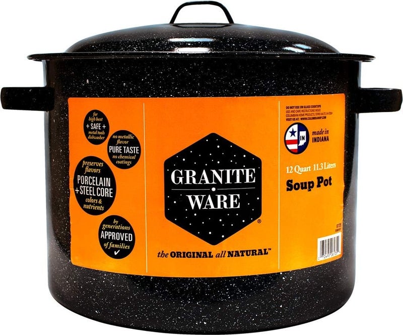 Granite Ware 12-Quart Stockpot, Large Capacity for Soups, Stews, Pasta - Durable Graniteware with Non-Stick Surface for Easy Cleaning - Chip-Resistant & Even Heat Distribution (Speckled Black) - Image 4